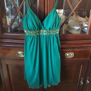 Emerald Green and Beaded Dress sz Sm